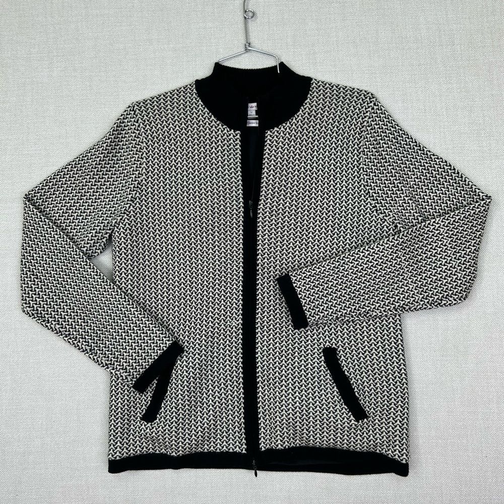 Peter Millar Women Sweater SMALL Black White Zip Italian Merino Wool Golf